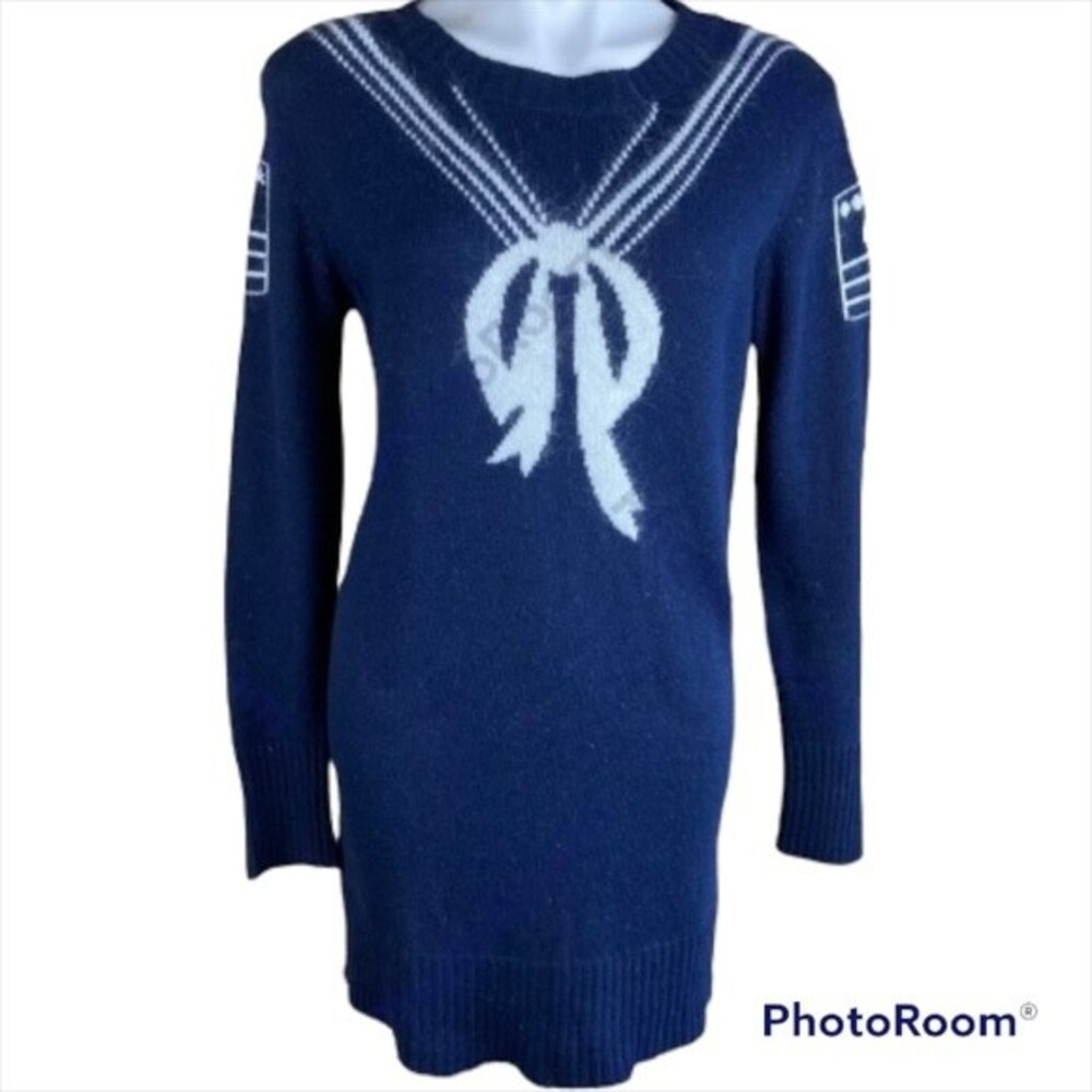 YUMI Boutique Wool Blend Mini Costal Sailor Sweater-Dress In Blue / White Size S
